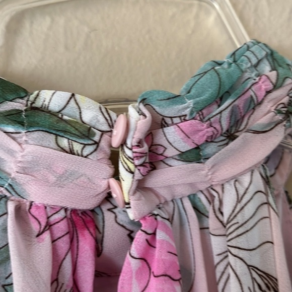 H&M pink floral maxi dress size 2 sleeveless high neck lightweight button back - Picture 6 of 14